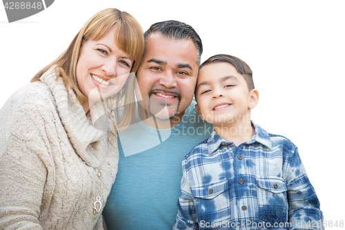 Image of Happy Mixed Race Hispanic and Caucasian Family Isolated on a Whi