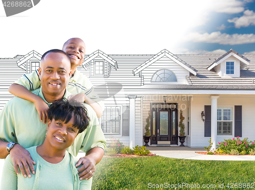Image of African American Family In Front of Drawing of New House Gradati
