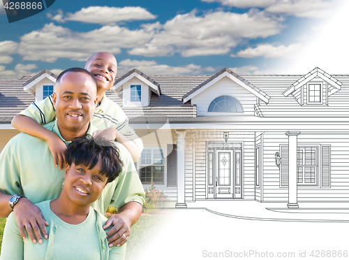 Image of African American Family In Front of Drawing of New House Gradati