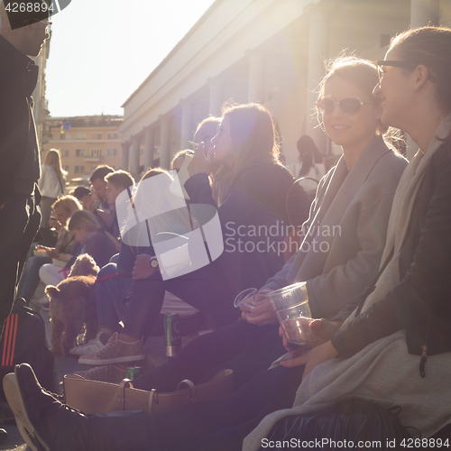 Image of People enjoing outdoor street food festival in Ljubljana, Slovenia.