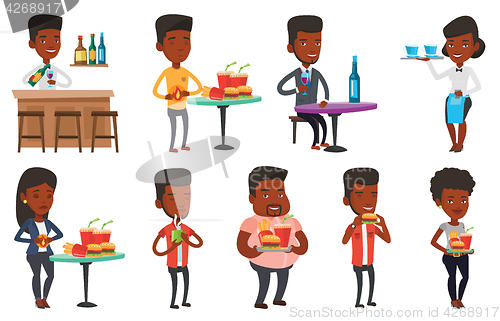 Image of Vector set of people eating and drinking.