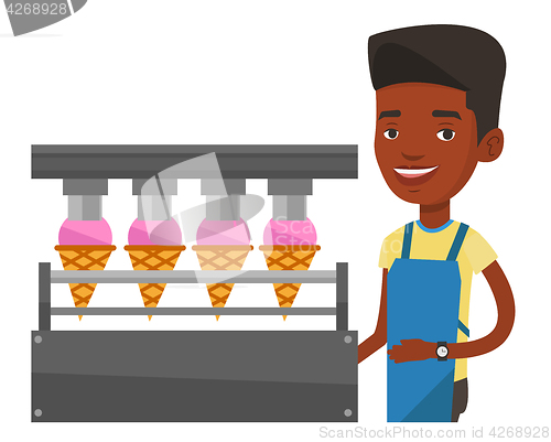 Image of Worker of factory producing ice-cream.