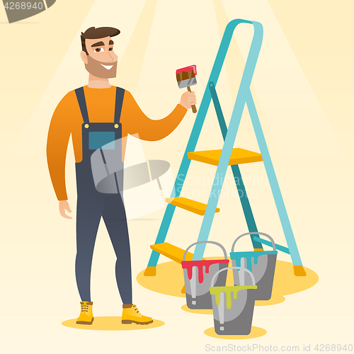 Image of Painter with paint brush vector illustration.