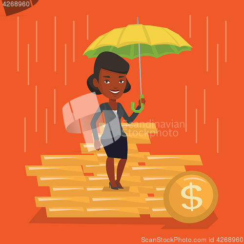 Image of Business woman insurance agent with umbrella.