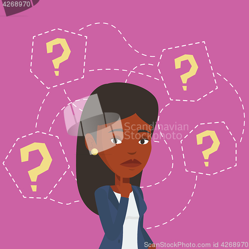 Image of Young business woman thinking vector illustration.