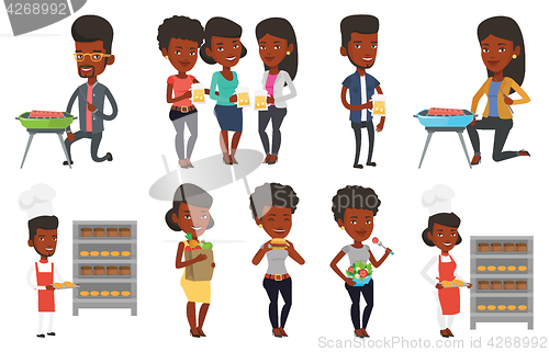 Image of Vector set of people eating and drinking.