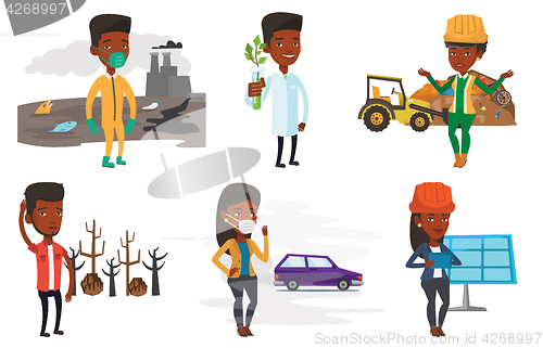 Image of Vector set of characters on ecology issues.