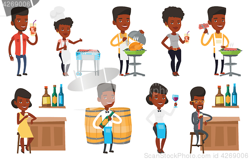 Image of Vector set of people eating and drinking.
