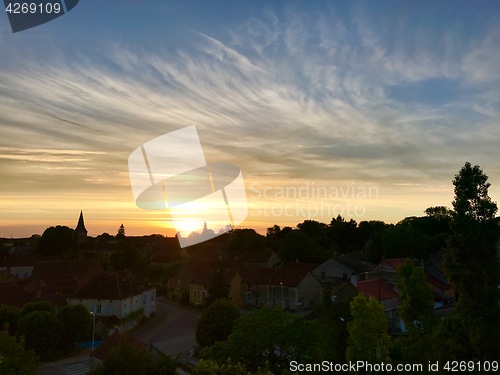 Image of Small village panorama sunset view, France