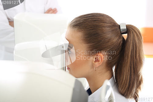 Image of An eye exam, the patient in ophthalmology clinic