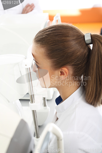 Image of Ophthalmologist, medicine and health Optician, computer vision test