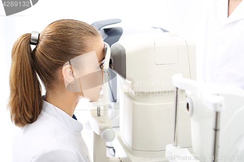 Image of Ophthalmologist, medicine and health Optician, computer vision test Cabinet optical, computer vision test