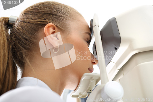 Image of An eye exam, the patient in ophthalmology clinic Healthy eyes, Cabinet ophthalmic eye examination