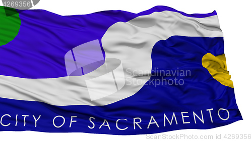 Image of Isolated Sacramento Flag, Waving on White Background
