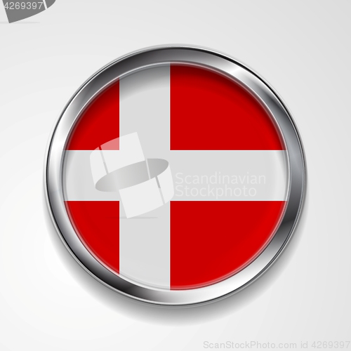 Image of Abstract button with metallic frame. Danish flag