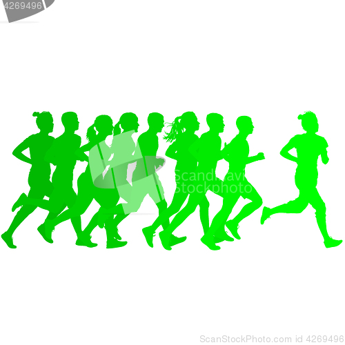 Image of Set of silhouettes. Runners on sprint, men and woman