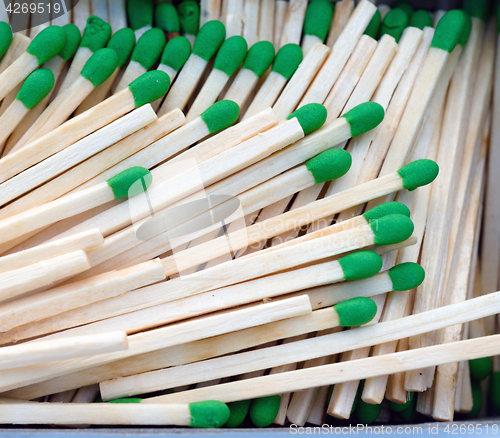 Image of Group Wood Stalk Green Tip Match In Box Matchsticks