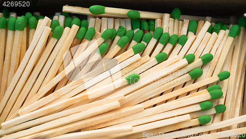 Image of Wood Stalk Green Tip Matches In Box Matchsticks