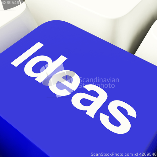 Image of Ideas Computer Key In Blue Showing Concepts Or Creativity