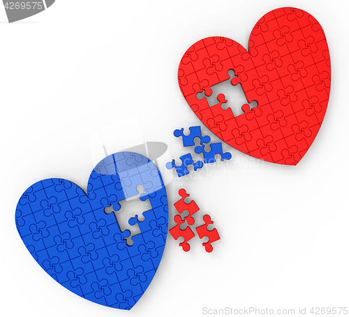 Image of Two Hearts Puzzle Shows Engagement And Wedding