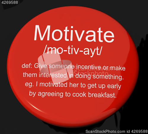 Image of Motivate Definition Button Showing Positive Encouragement Or Ins