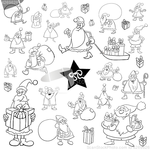 Image of black and white xmas cartoon set