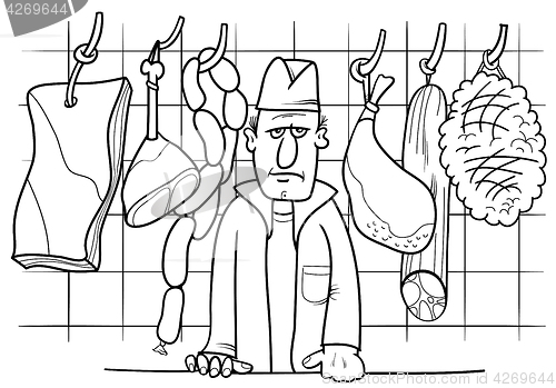 Image of butcher in shop coloring book