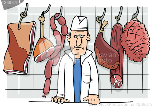 Image of butcher in shop cartoon