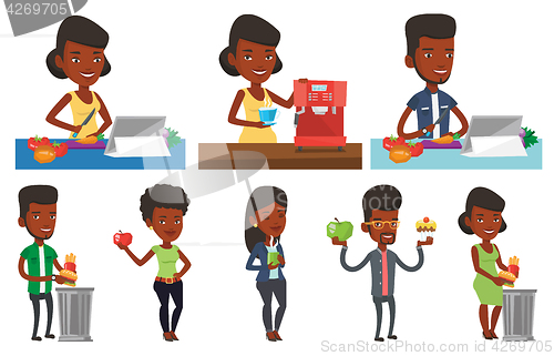 Image of Vector set of people eating and drinking.