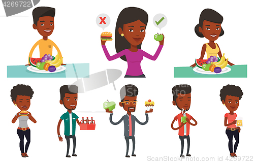 Image of Vector set of people eating and drinking.