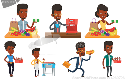 Image of Vector set of people eating and drinking.