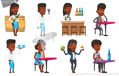 Image of Vector set of people eating and drinking.