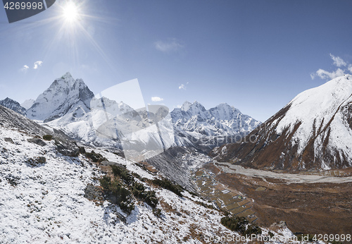 Image of Everest base camp trek in Himalayas and Ama dablam