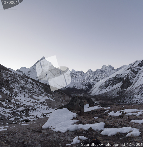 Image of Ama dablam peak and Everest base camp trek in Himalayas