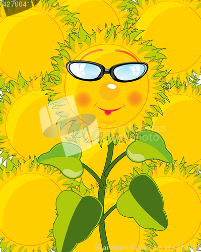 Image of Cartoon of the sunflower bespectacled