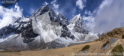 Image of Everest base camp trek Cholatse summit and Pheriche panorama