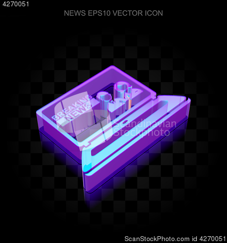 Image of News icon: 3d neon glowing Breaking News On Laptop made of glass, EPS 10 vector.