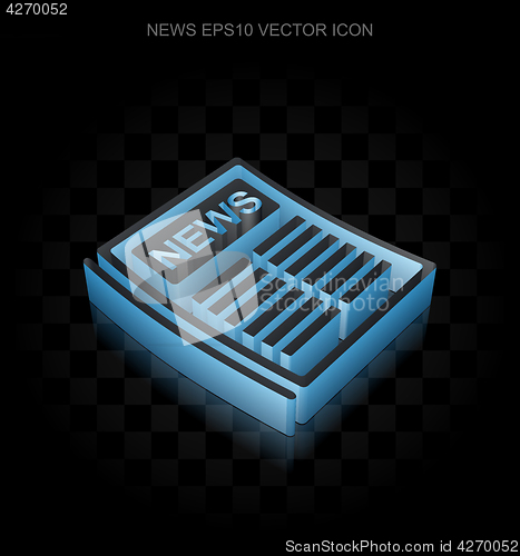 Image of News icon: Blue 3d Newspaper made of paper, transparent shadow, EPS 10 vector.
