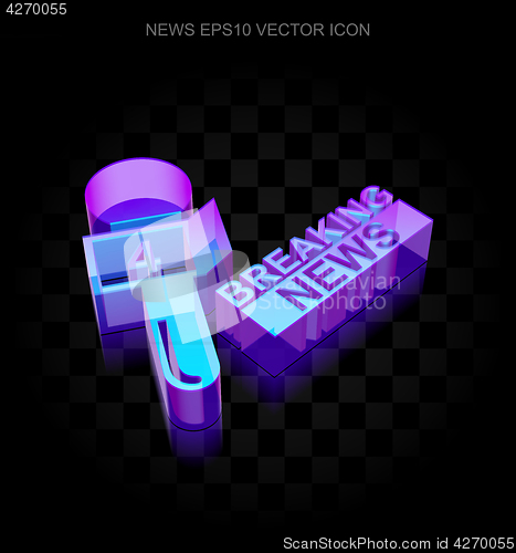 Image of News icon: 3d neon glowing Breaking News And Microphone made of glass, EPS 10 vector.