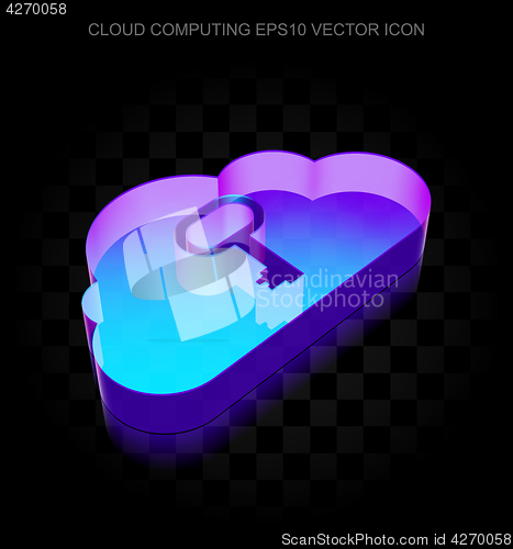 Image of Cloud networking icon: 3d neon glowing Cloud With Key made of glass, EPS 10 vector.