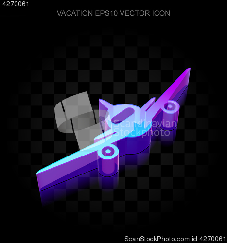 Image of Tourism icon: 3d neon glowing Aircraft made of glass, EPS 10 vector.