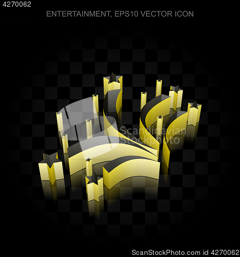 Image of Entertainment, icon: Yellow 3d Fireworks made of paper, transparent shadow, EPS 10 vector.