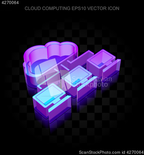 Image of Cloud technology icon: 3d neon glowing Cloud Network made of glass, EPS 10 vector.