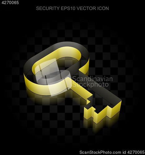 Image of Protection icon: Yellow 3d Key made of paper, transparent shadow, EPS 10 vector.