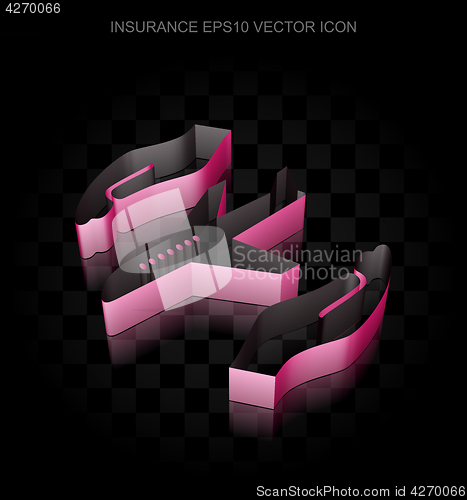 Image of Insurance icon: Crimson 3d Airplane And Palm made of paper, transparent shadow, EPS 10 vector.