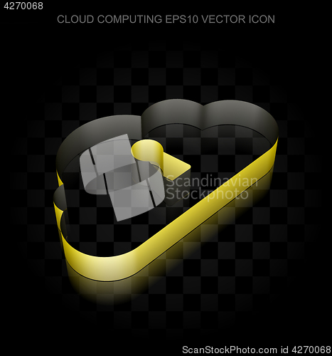 Image of Cloud computing icon: Yellow 3d Cloud With Keyhole made of paper, transparent shadow, EPS 10 vector.
