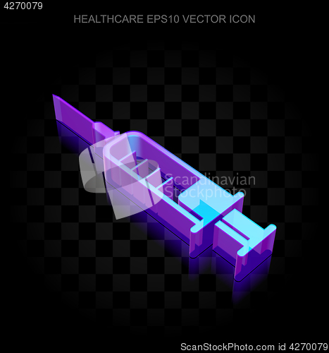 Image of Health icon: 3d neon glowing Syringe made of glass, EPS 10 vector.