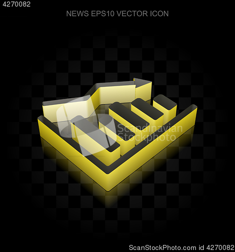 Image of News icon: Yellow 3d Decline Graph made of paper, transparent shadow, EPS 10 vector.