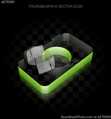 Image of Travel icon: Green 3d Photo Camera made of paper, transparent shadow, EPS 10 vector.