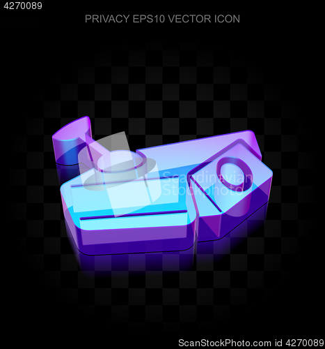 Image of Privacy icon: 3d neon glowing Cctv Camera made of glass, EPS 10 vector.